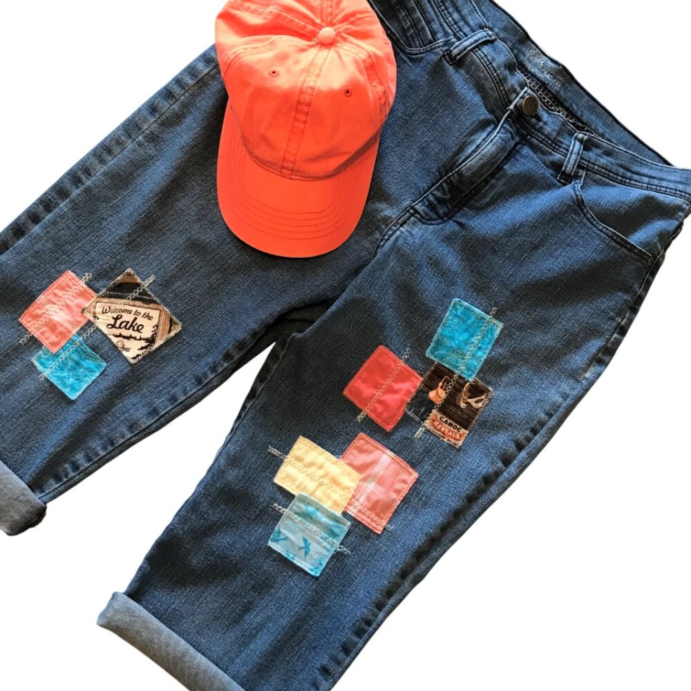 Upcycled Patchwork Cropped Denim Pants, Summer La… - image 8